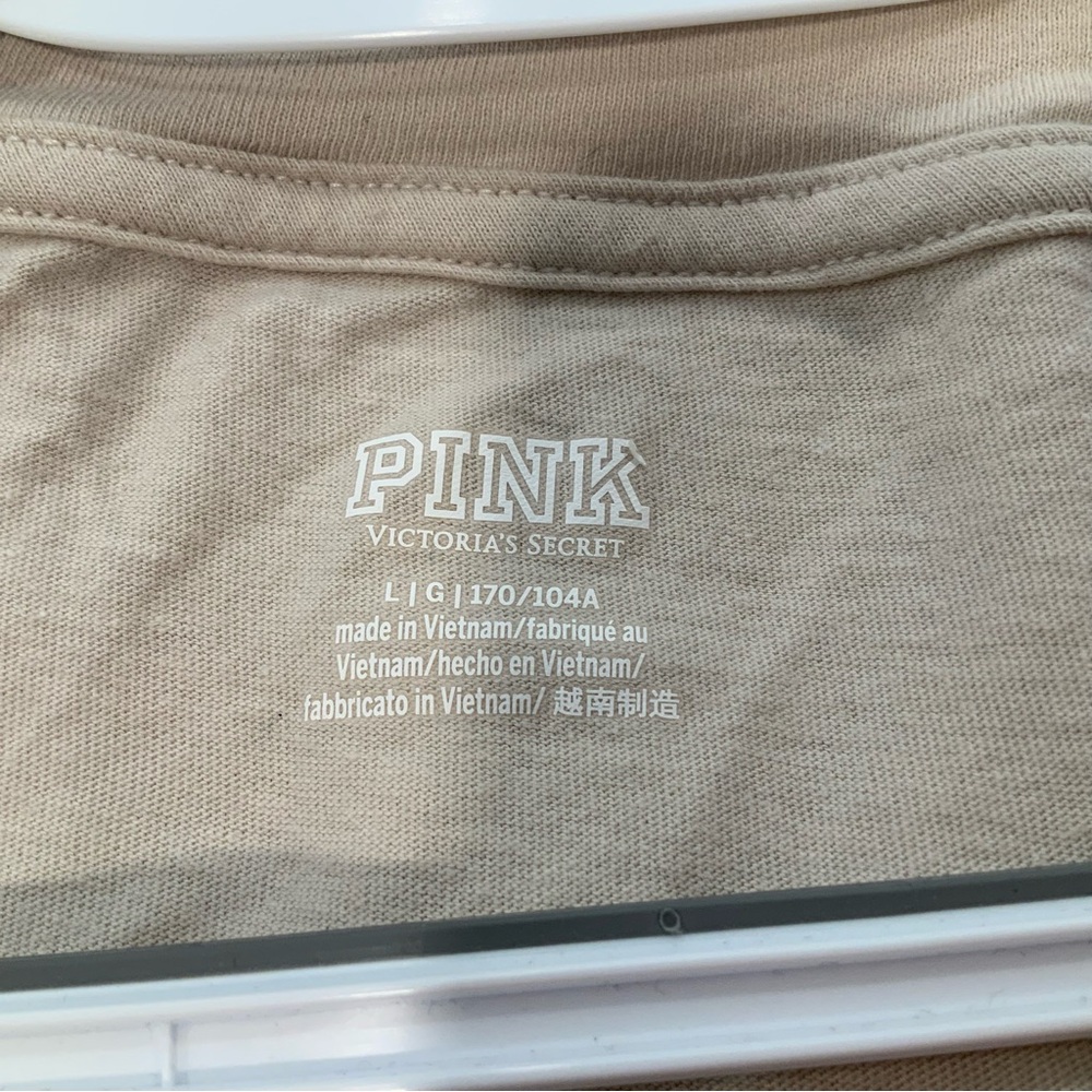 Victoria's Secret Pink T-shirt Tees Top Beige Crew Neck Large LOW PRICE! - Picture 4 of 7